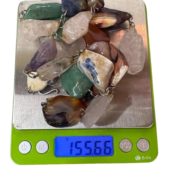 Vintage Large Nugget Multi gemstone Necklace Wire Wrapped Natural Mineral 31" - Picture 5 of 10